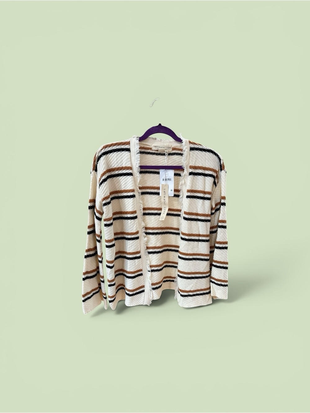 Striped Open-Front Women's Cardigan Sweater - Cream and Brown